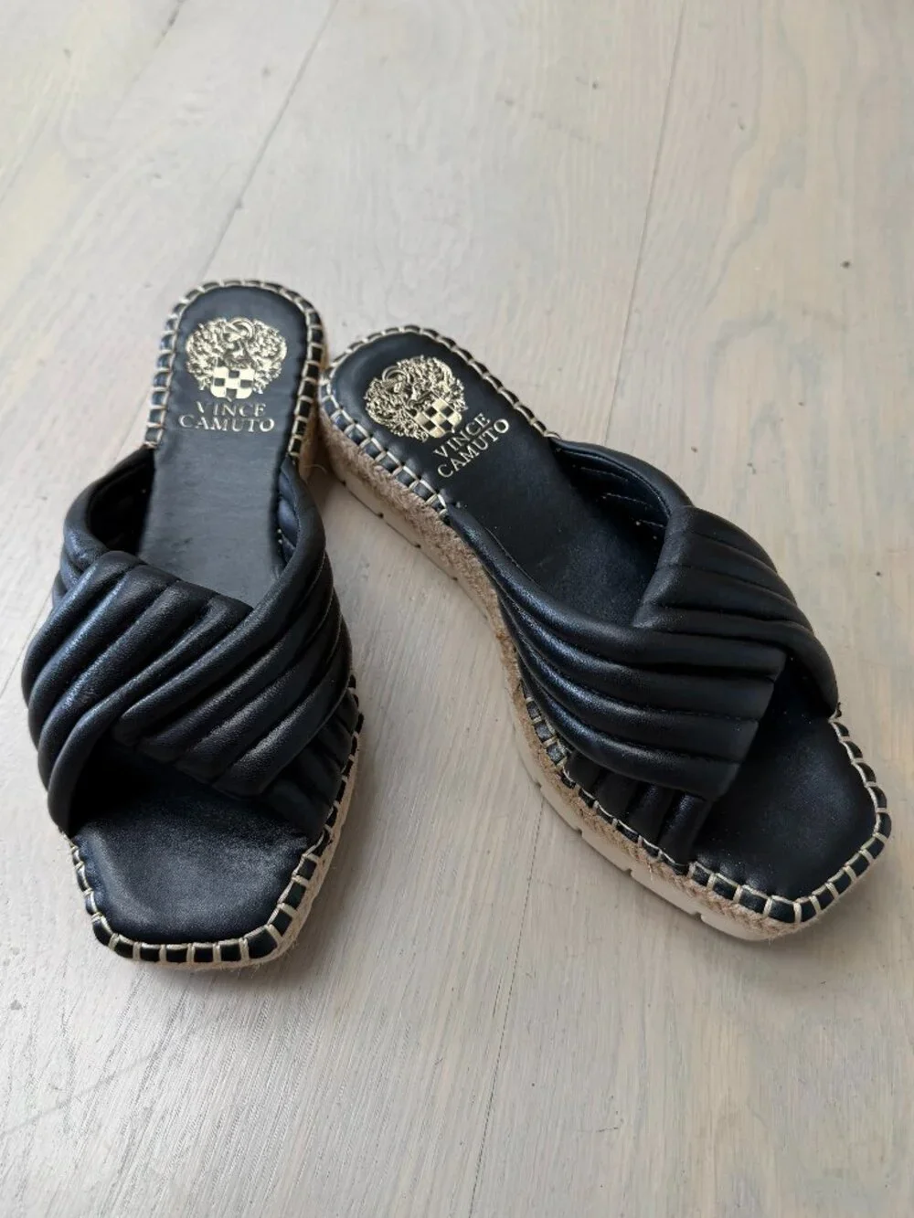 Vince Camuto Black Espadrille Platform Slide Sandals Size 6.5